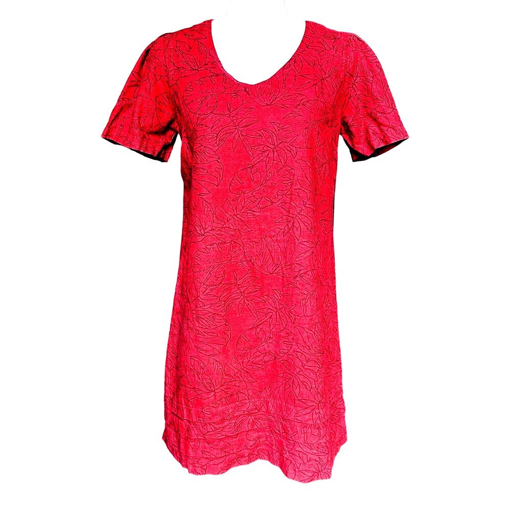 Nicole Miller Original‎ Red Linen Blend Tropical Dress Size Medium